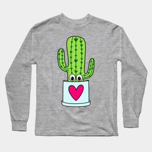 Cute Cactus Design #332: Cute Cactus In A Heart Pot Long Sleeve T-Shirt